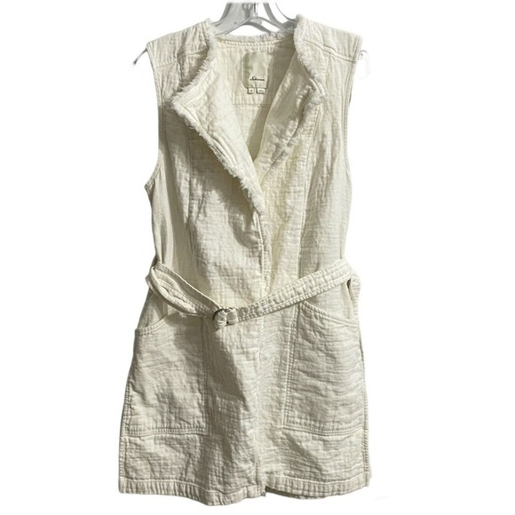 Anthropologie Elevenses Luna Vest Medium Cream Frayed Belted Sleeveless Gauze … - Picture 3 of 11